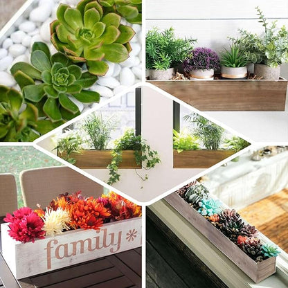 Efavormart 30"x6" Whitewash Wood Planter Box with Plastic Liner, DIY Rustic Rectangle Wooden Box for Succulents, Long Wedding Table Centerpieces and Farmhouse Decor