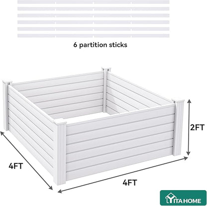YITAHOME 4x4x2 FT Plastic Raised Garden Bed Kit, Large Outdoor Above Ground Planter Box with Growth Grid for Plants, Vegetables, and Flowers, Easy Installation, White