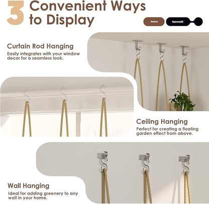 Bamworld Hanging Shelves Plant Hanger Indoor Window Plant Shelves Wood Plant Wall Shelf Window Sill Plant Shelf Indoor Hanging Plant Stand Living Room Decor Garden Boho Decor