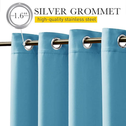 NICETOWN 2 Panels Weighted Blackout Outdoor Curtains for Patio Waterproof, Grommet & Back Tab on top and Bottom Windproof Privacy Thermal Drapes for Cabana with Fixed Rope, W52 x L95, Teal Blue