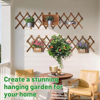 Pack of 4 Extra Thick Wooden Wall Trellis - Expandable Wall Planter Lattice Panels for Climbing Plants, Hanging Vertical Plant Support Fence Frame Outdoor Indoor for Balcony Patio Garden Room