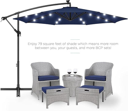 Best Choice Products 10ft Solar LED Offset Cantilever Hanging Market Patio Umbrella, 8 Sturdy Ribs, Easy Adjustment - Navy Blue