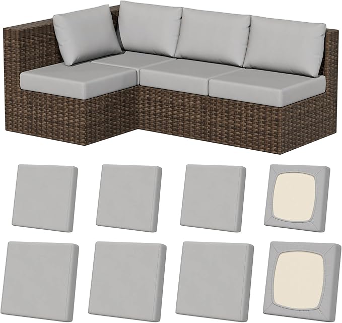 Cushion Covers, 8 Pack, Stretch Fit Air-Grey Patio Slipcovers