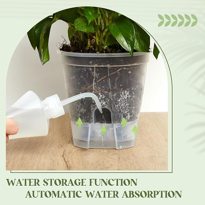 Self Watering Pots for Indoor Plants with Deep Reservoir and High Drainage Holes for Outdoor Plants and Flowers, Bare Root Planter(4.72''/5.91''/7.09''/8.27'',Clear,4 Pcs)
