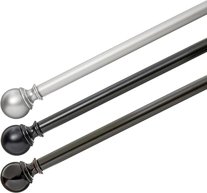 Amazon Basics Easy Installation Adjustable Curtain Rod for Windows with Round Finials, 1-Inch Rod, 72" to 144", Nickel, 2-Pack