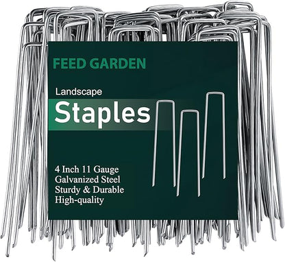 FEED GARDEN 4 Inch Hot-dip Galvanized Landscape Staples, 11 Gauge Anti-Rust Garden Stakes, 100 Pack