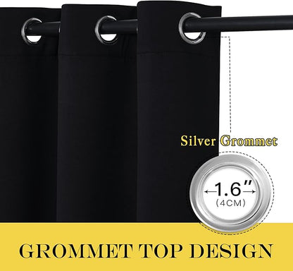 NICETOWN Blackout Curtain Panel 90" Long for Living Room - Light Reducing Thermal Insulated Solid Grommet Blackout Curtain Window Curtain Drape for Hall/Villa (1 Panel, W66 x L90, Black)