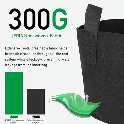 JERIA 12-Pack 25 Gallon Grow Bags, 300G Thickened Nonwoven Garden Pots,Heavy Duty Fabric Pots with Reinforced Handles