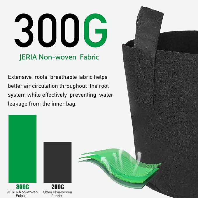 JERIA 12-Pack 7 Gallon Grow Bags, 300G Thickened Nonwoven Garden Pots,Heavy Duty Fabric Pots with Reinforced Handles