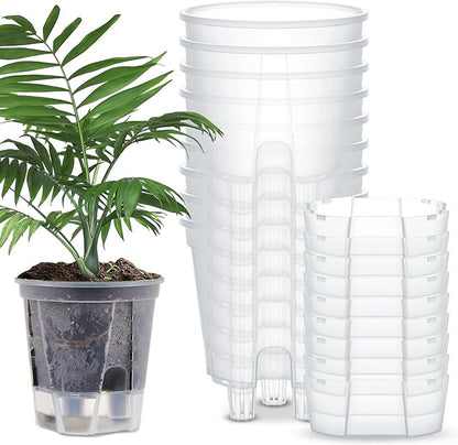 Self Watering Pots for Indoor Plants with Deep Reservoir and High Drainage Holes for Outdoor Plants and Flowers, Bare Root Planter(7.09'',Clear,9 Pcs)