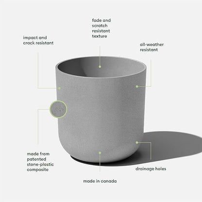 Veradek Round Lima Plastic Planter Pots for Indoor/Outdoor Garden Use, Gray, Suitable for Small to Large Succulent Plants, Flowers, Modern Interior Plants