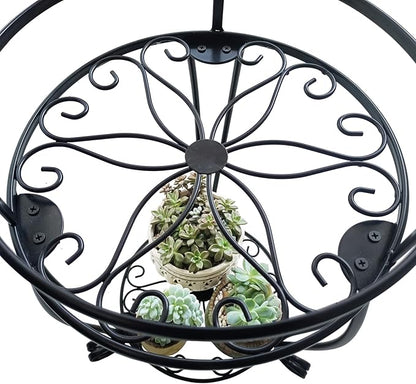 CASIMR 2 Tier Plant Stand, 19.2 inch Tall Metal Potted Holder Rack,Indoor Outdoor Multiple Flower Pot Shelf Rustproof Iron Garden Container for Garden Patio Living Room Corner Balcony, Black