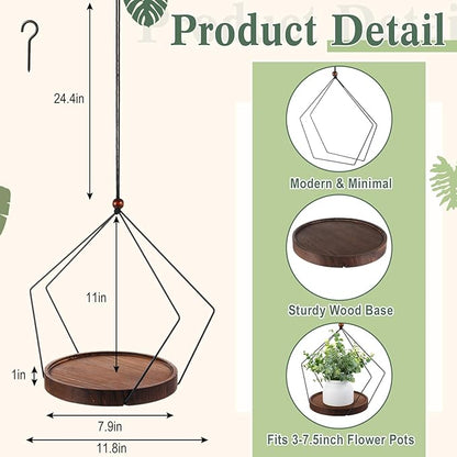 3 Pack Hanging Planters for Indoor Black Plant Hanger with Round Wood Base Large Indoor Hanging Plant Shelf Boho Holder Gift for Mom,housewarming (Rhombus)