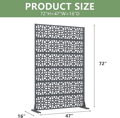 Casaphoria Metal Privacy Screen Outdoor, 72" H x 47" W Freestanding Decorative Privacy Screen for Patio Deck Balcony Garden with Stable Base, Drakgrey-Perilla