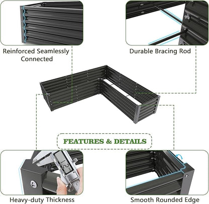 A ANLEOLIFE Set of 12 18 Inch Tall Raised Garden Beds Kit, Rectangular & L-Shaped Combo Metal Planters – Ideal for Backyard DIY Creative Layouts, Quartz Grey
