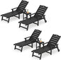 LUE BONA Chaise Lounge Chair with Table, 6-Piece, HDPS Chaise Lounger, 5 Positions Adjustable Lounge Chairs, Pool Lounge Chair with Wheels for Poolside, Backyard, Black