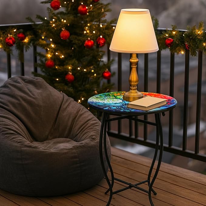 Fashion&cool Outdoor Side Tables, 14" Round Patio Side Table, Weather Resistant Metal End Table Side Table for Patio Yard Porch Balcony Garden Bedside, Plant Stand for Indoor Outdoor