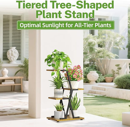 iDavosic.ly 3 Tier Indoor Plant Stand, Corner Tall Metal & Wood Flower Shelf, Orchid Display Rack for Living Room Balcony Patio Porch, Space Saving & Multifunctional Display, Black & Brown