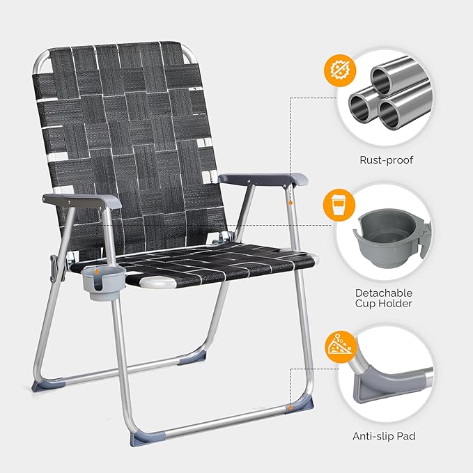 Patio Dining Chairs, Black Aluminum Folding Set of 2