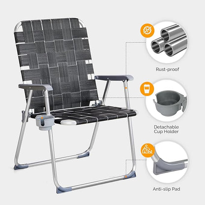 Patio Dining Chairs, Black Aluminum Folding Set of 2