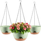 3-Piece Set of 10-Inch Hanging Planters with Automatic Watering System and Drip Tray, Includes Metal Chain, Suitable for Various Indoor and Outdoor Plants and Flowers, Green Brown