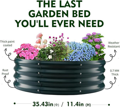 Galvanized Raised Garden Bed for Gardening - 3x3x1ft Round Thickened Metal Planter Box Outdoor for Vegetables, Flowers,Herbs,Above Ground Garden Containers Green