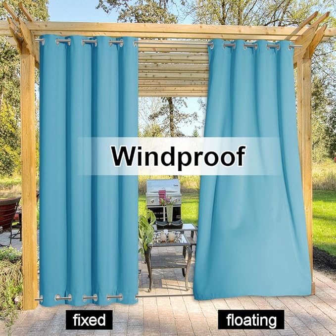 NICETOWN Windproof Outdoor Curtain for Patio, Waterproof Insulated Top and Bottom Rustproof Grommets Heavy Weight Sunlight Block Outdoor Patio Drape, 1 Panel, 52 x 95 inches, Teal Blue