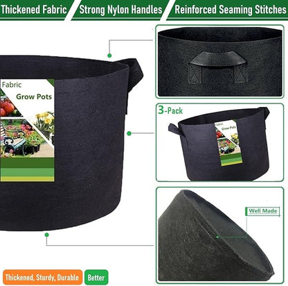 3-Pack 50 Gallon Thickened Plant Grow Bags Large (30x16 in) Heavy Duty Fabric Plant Pots Garden Bag for Potato,Tomato Planter,Herbs Veggies Planting,Flower Pots,Barrel Planter,Leaf Bag,Yard Waste Bags