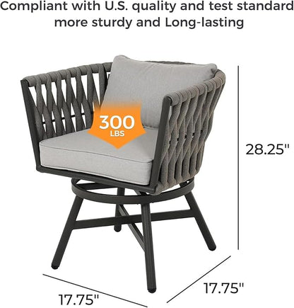 Grand patio 7-Piece Outdoor Dining Set for 6, Patio Dining Furniture Set for 6 Swivel Rope Wicker Chairs & 1 Bent Legs Rectangular Dining Faux Woodgrain Table with Umbrella Hole, Light Gray Brown
