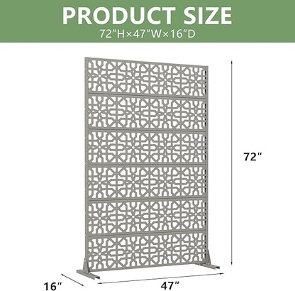 Casaphoria Metal Privacy Screen Outdoor, 72" H x 47" W Freestanding Decorative Privacy Screen for Patio Deck Balcony Garden with Stable Base, Grey-Perilla
