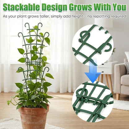 Plant Support Stakes,Stackable Plant Trellis for Indoor Climbing Plants,Small Plant Climbing Trellis for Potted Plants Plastic Climbing,Potted Plant Trellis for Houseplants (4PCS)