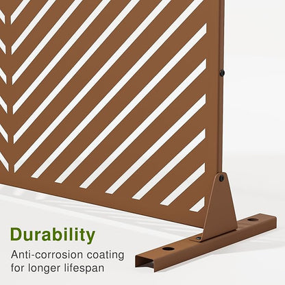 Casaphoria Metal Privacy Screen Outdoor, 72" H x 47" W Freestanding Decorative Privacy Screen for Patio Deck Balcony Garden with Stable Base, Brown-Parallel