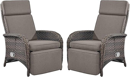 Belord Versatile Outdoor Recliner Chair - 2 Piece Reclining Patio Chair with Adjustable Backrest and Footrest, All-Weather Wicker Chaise Lounge Chair Outdoor for Pool Deck Brown