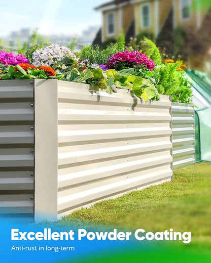 Quictent Galvanized Raised Garden Bed 8x4x2 Ft Tall Metal Planter Box for Vegetables Bottomless for Backyard, 2 Tomato Cages Included, 22.04" Deep, Beige