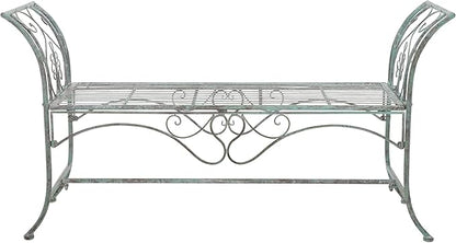 SAFAVIEH Outdoor Collection Adina Victorian Antique Dark Green Wrought Iron 51-inch Wide Garden Bench