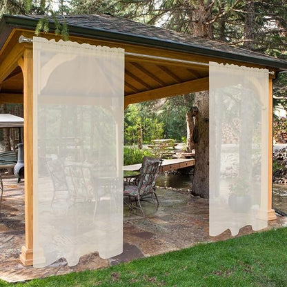 SpaceDresser Waterproof Outdoor Sheer Curtains for Patio - 4 Panels Rod Pocket Indoor Voile Sheer Curtain for Living Room,52W x 108L inch, Ivory