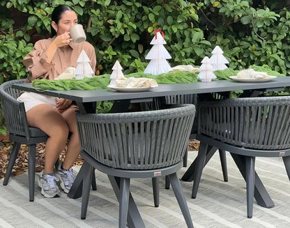 PURPLE LEAF 5 Pieces Outdoor Dining Set with Patio Aluminium Dining Table and Wicker Chairs Modern Furniture Cushions Sets for Backyard Indoor Decor Kitchen Gray