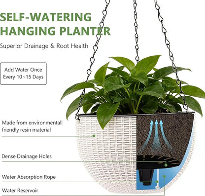 4 Sets of 8.2 Inch Self Watering Hanging Planter Flower Pots, Suitable for Indoor and Outdoor Plant Flower, Basket Flower Pots with Hanging Chains, Spray Bottles, Planting Tools, Hook (White)