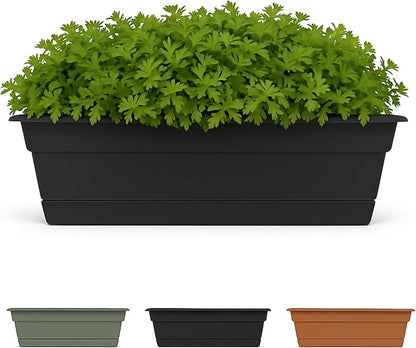 Bloem Dura Cotta 18" Black Resin Rectangle Window Box Planter with Saucer Tray for Indoor and Outdoor Gardening