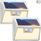 Peasur White Frame Solar Motion Sensor Lights Outdoor, 2 Packs 180LED Warm Solar Wall Lights Waterproof, 3 Modes Fence Security Lighting for Deck Yard Stairs Garden