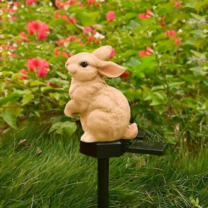 Bunny Garden Ornaments Rabbit Solar Decor Outdoor Statue Lawn Yard Decorations Outside Animal Stake Waterproof Patio Cute Brown Hare Figurines Gifts Idea