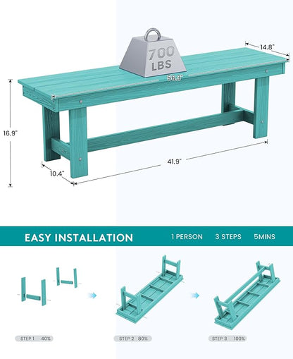 SERWALL Outdoor Dining Set for 6, HDPE Dining Furniture Set with Umbrella Hole Cut-Out Table and 1 Dining Bench and 4 Chairs, All Weather Outdoor Dining Bench Sets, Aruba