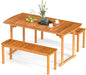 Tangkula 3 Piece Acacia Wood Patio Dining Table Set, 63" Large Patio Table & 2 Backless Benches w/Umbrella Hole, Farmhouse Indoor Outdoor Diner Furniture for Garden Poolside Deck Kitchen
