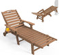 Ciokea Lounge Chair Outdoor, Oversized Chaise Lounge Chair with 5 Positions, HDPE, Patio Lounge Chair with Wheels & Cup Holder for Pool, Deck, Poolside, Teak