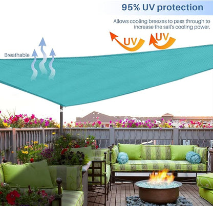 E&K Sunrise 10' x 10' x 10' Sun Shade Sail Triangle Canopy Shade Cover UV Block for Patio Backyard Garden Outdoor (Turquoise)