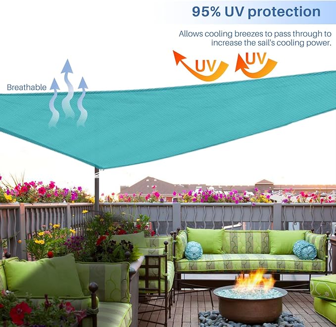 E&K Sunrise 2' x 2' x 2' Sun Shade Sail Triangle Canopy Shade Cover UV Block for Patio Backyard Garden Outdoor (Turquoise)