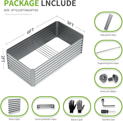 6X3X2ft (1 Pack) Galvanized Raised Garden Bed,Outdoor Courtyard Planter Box Metal Patio Kit Planting Bed for Vegetables Flowers Herb,The material is thickened and not prone to deformation or rust