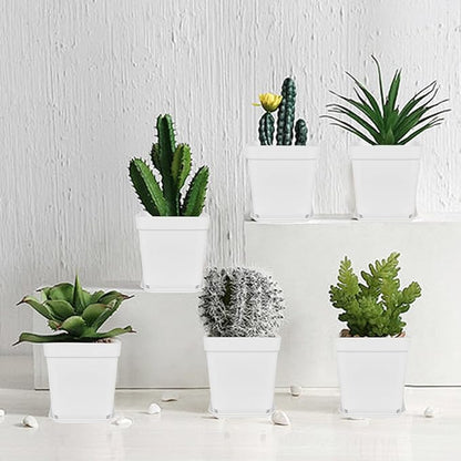 Anyumocz 24Pcs 3" Square Plastic Plant Pots,White Nursery Pots with Saucers,Seedling Nursery Transplanting Planter Container for Plants,Garden,Flower,Home,Office,Balcony Decor,Indoor,Outdoor