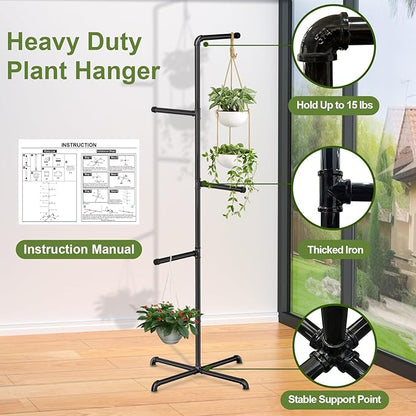 Hanging Plant Stand, Plant Hanger Indoor, Corner Hanging Plant Stand, Black Metal Holder for Bedroom, Living Room, Garden, Balcony (large)