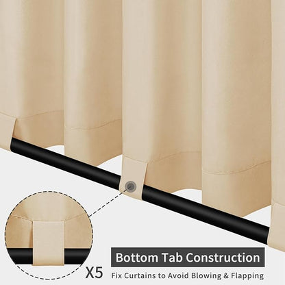 Easy-Going Outdoor Patio Curtains Detachable Tab Top Windproof Weatherproof Curtain for Cabana, Porch, Pergola and Gazebo, Tab Bottom Drape, 2 Panels, 110W x 96L inch, Beige